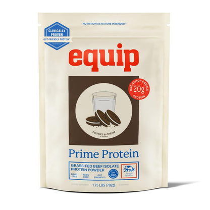 Equip Prime Chocolate Protein Powder - Gut-Friendly, No Sugar Protein Shake Powder with Grass-Fed Beef & Natural Collagen - Rich & Creamy Mix - 21g Per Serving - Whey & Dairy-Free (30 Scoops)