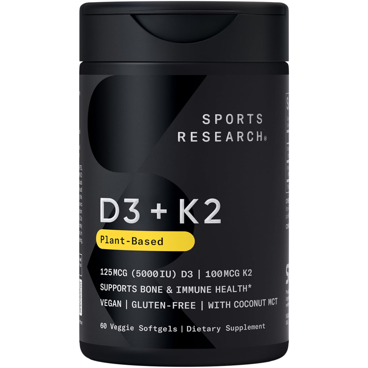Sports Research® Vitamin D3 + K2 w/ Coconut Oil - Vegan Vitamin D 5000iu & Mk7 Vitamin K 100mcg for Bone & Immune Support - Vegan Certified · Non-GMO · Soy Free - 60 Softgels Sports Research buy supplements Au