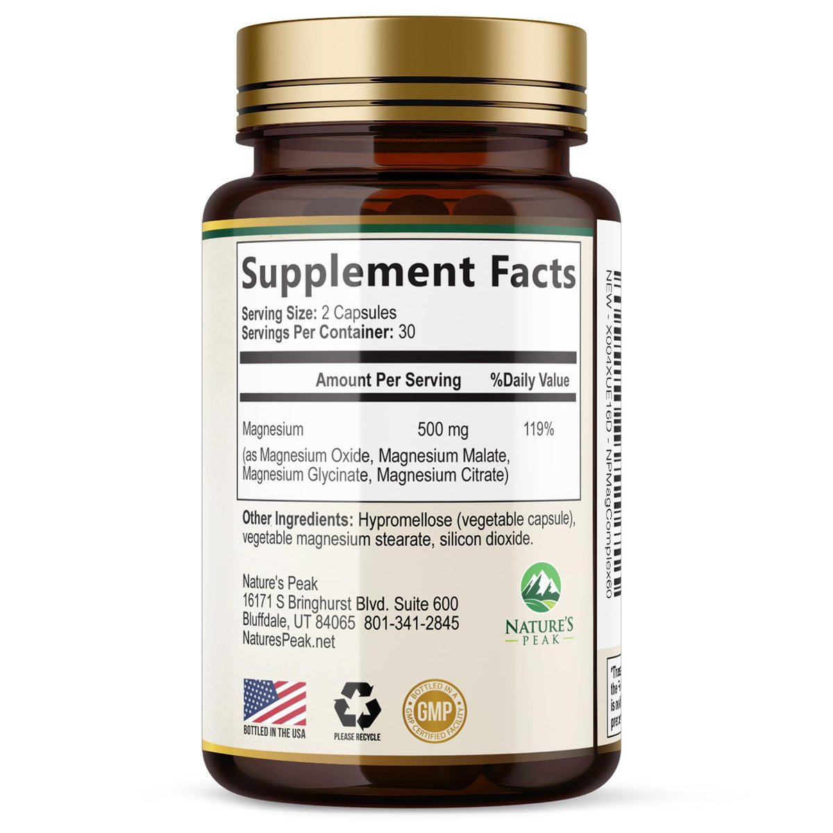 Magnesium Complex Supplement - Magnesium 500mg Per Serving - High Absorption Blend of Glycinate, Citrate, Malate, Oxide - Supports Sleep, Muscle, Bone, Heart Health - Bottled in USA - 60 Capsules Nature's Peak buy supplements Au
