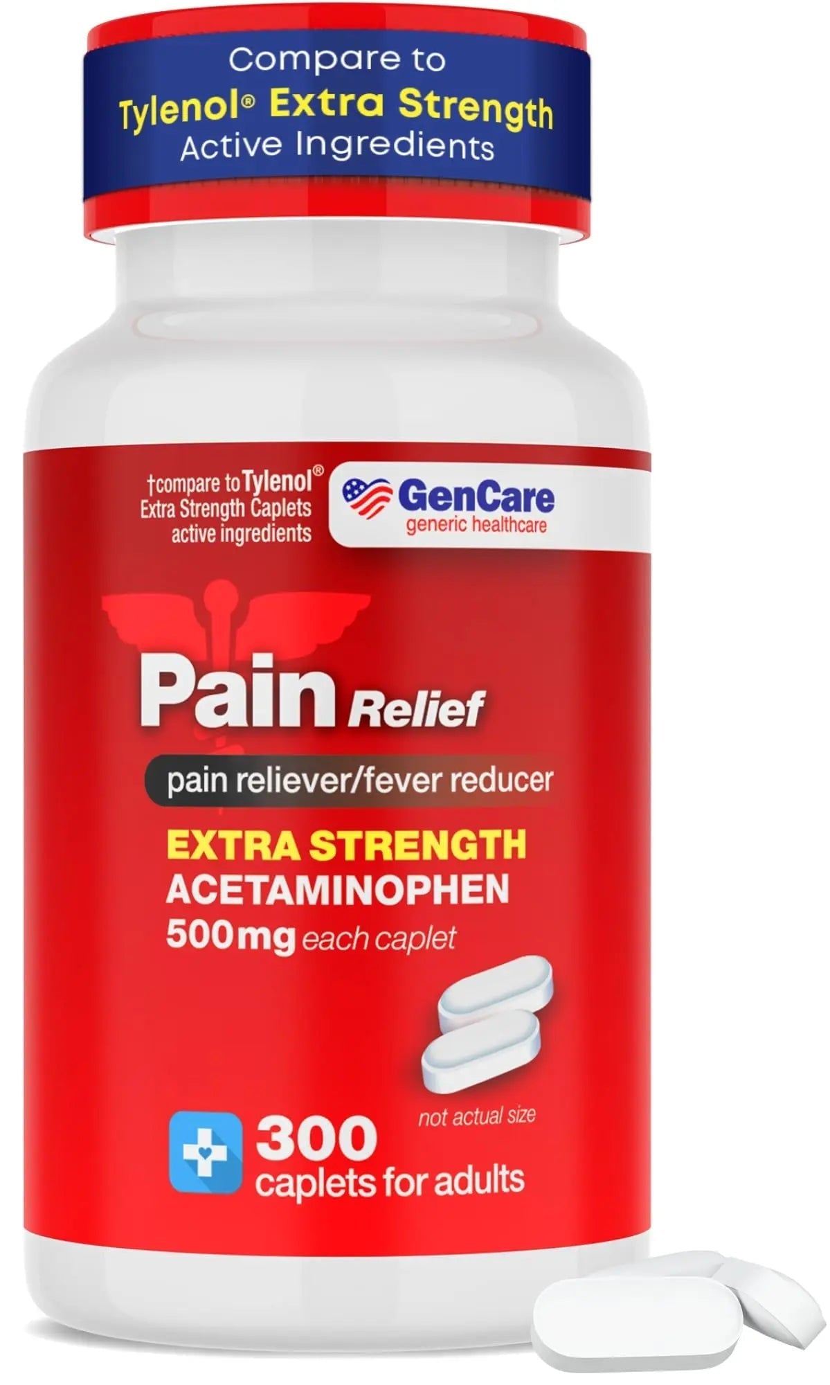 GenCare - Acetaminophen 500mg Extra Strength Pain Relief (300 Caplets) - Multi Symptom Pain Reliever for Headache, Sinus, Arthritis, Back Pain Muscle Ache, Toothache, Fever Reducer, Migraine GenCareBuy Supplements Australia