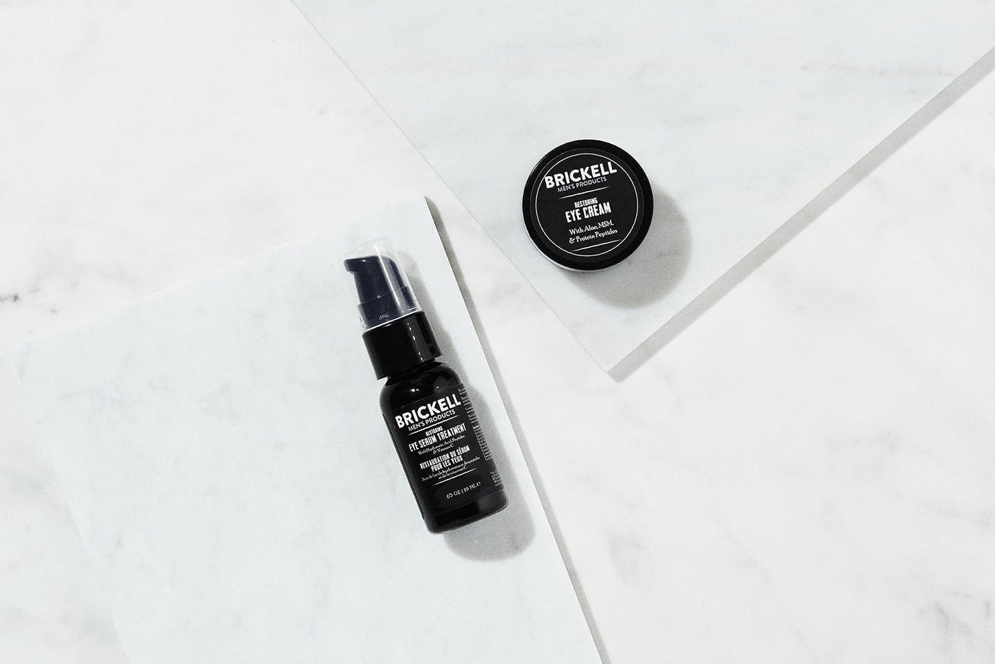 Brickell Men's Restoring Eye Routine for Men, Eye Cream and Serum for Men, With Aloe, Peptides, and Hyaluronic Acid, Unscented, Men's Skin Care Gift Set