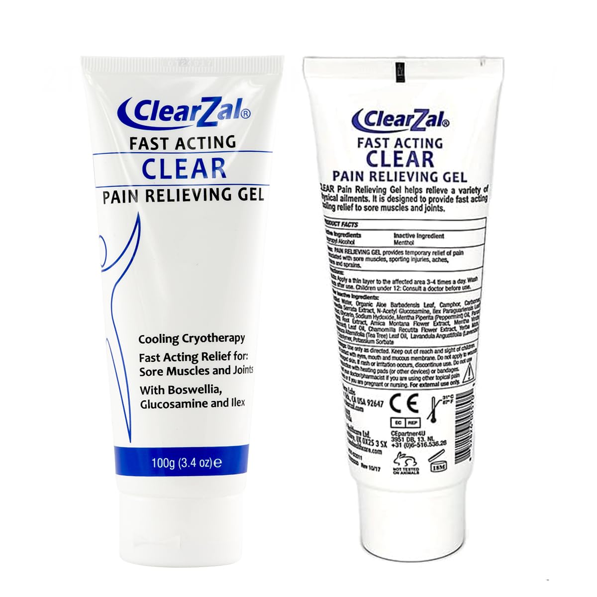 ClearZal Fast Acting Clear Pain Relieving Gel with Cooling Cryotherapy, Boswellia and Glucosamine for Sore Muscles and Joints, Soothing Cooling Gel 3.4 oz ClearzalBuy Supplements Australia