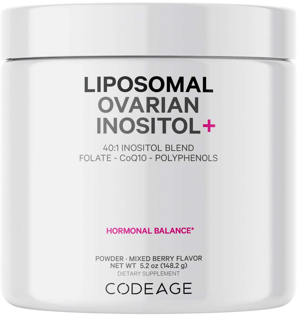 Codeage Liposomal Ovarian Inositol Powder - Myo-Inositol & D-Chiro-Inositol 40:1 Blend, Folate 5-MTHF, CoQ10, Pomegranate & Wild Blueberry - 2-Month Supply - Mixed Berry Flavor - Non-GMO, 60 Servings CodeageBuy Supplements Australia