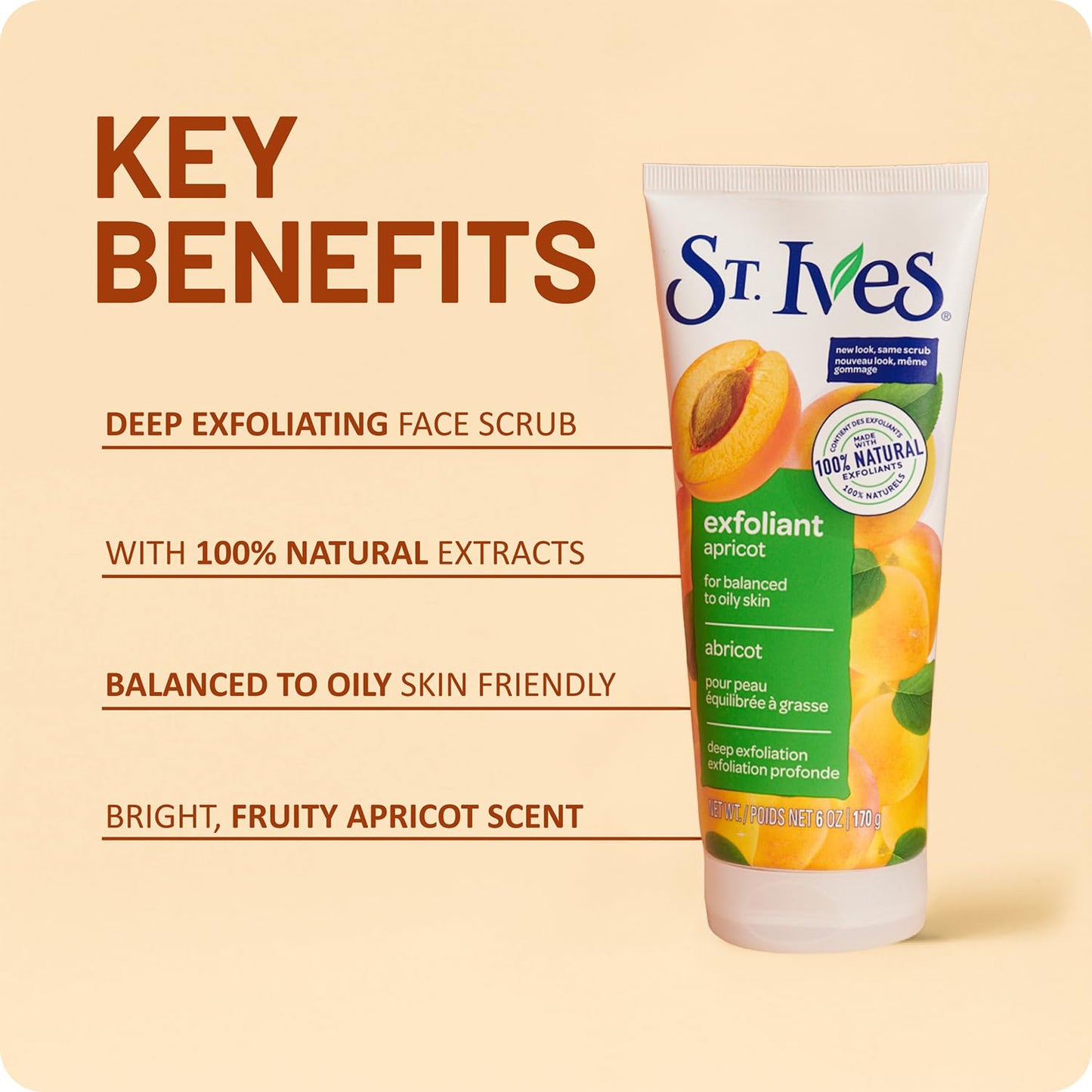 St. Ives Apricot Facial Scrub, Fresh Skin – Face Exfoliant for Balanced to Oily Skin, 6 Oz Ea