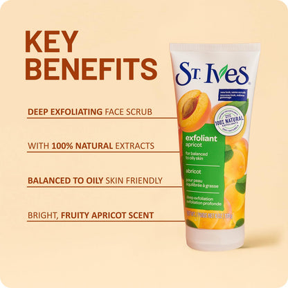 St. Ives Apricot Facial Scrub, Fresh Skin – Face Exfoliant for Balanced to Oily Skin, 6 Oz Ea
