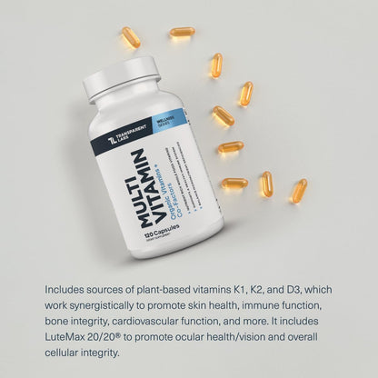 Transparent Labs Daily Multivitamin for Women - Whole-Food-Based Multivitamin for Men, Vegan, Clean, Organic Vitamin Supplement w Vitamins, Lutein, Biotin, Folate & Magnesium - 120 Capsules