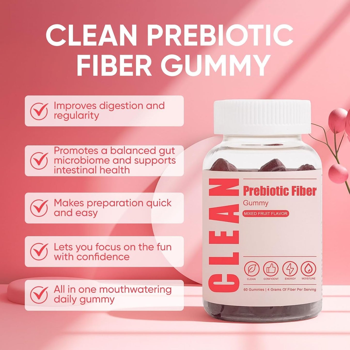 6525080 Clean Prebiotic Fiber Gummy, Clean Fiber Gummies for Men, Men Prebiotic Supplement for Digestive Gut Health, Non-GMO, 60 Gummies - PrimeBioHealth - canada supplements