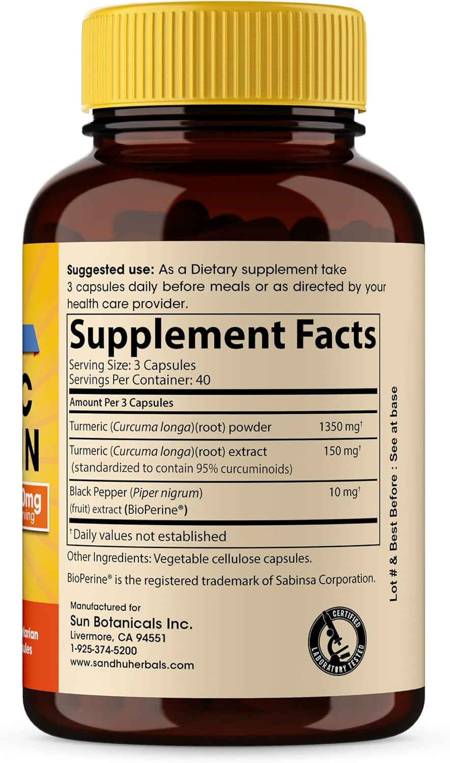 Organic Turmeric Curcumin 120 Capsules with Bioperine Black Pepper Extract Supplement | 1500mg with 95% Curcuminoids | Immune Support