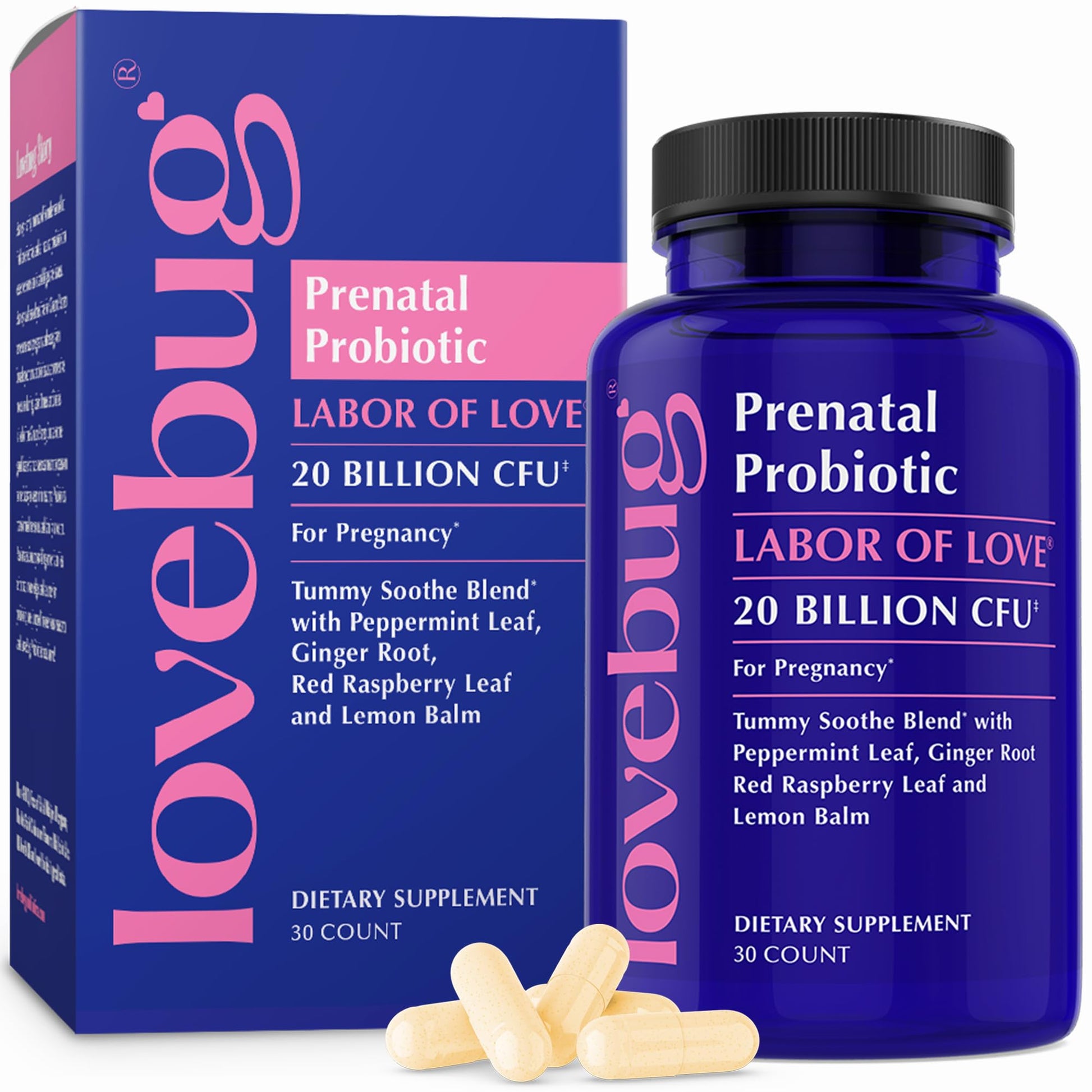 LOVEBUG Prenatal Probiotic | Helps with Morning Sickness, Nausea, Heartburn & Digestion | Helps Baby Microbiome | Multi Strain 20 Billion CFU | 30 Capsules LOVEBUG buy supplements Au
