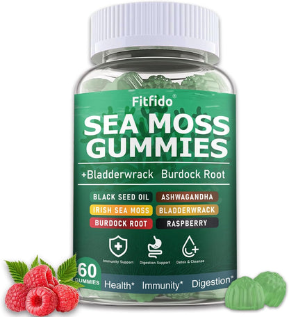 Irish Sea Moss Gummies 3000mg with Bladderwrack, 60 Count | Daily Wellness, Mineral Support, Bladderwrack, Burdock Root, Manuka Honey, 105+ Trace Minerals, Sugar Free, Vegan