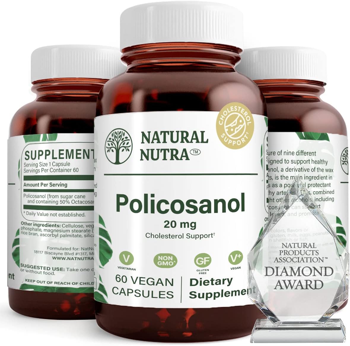 Natural Nutra Policosanol 20mg with Octacosanol, Supplement, 60 Vegan Caps | Promotes Fluid Circulation, Improves Blood Circulation, Supports Maintaining Fat Level, Improves Cardiovascular Health