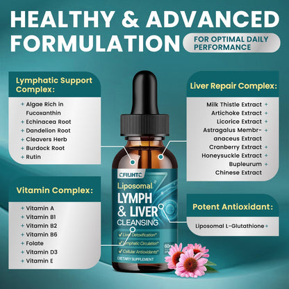 Liposomal Lymphatic Drainage Drops - 21 in 1 Liver Cleanse Detox & Repair with Milk Thistle, Echinacea, Burdock Root, Liposomal Glutathione, Vitamin Complex ''Lymph-Liver'' Gut & Metabolic Health CFILIHTC buy supplements Au
