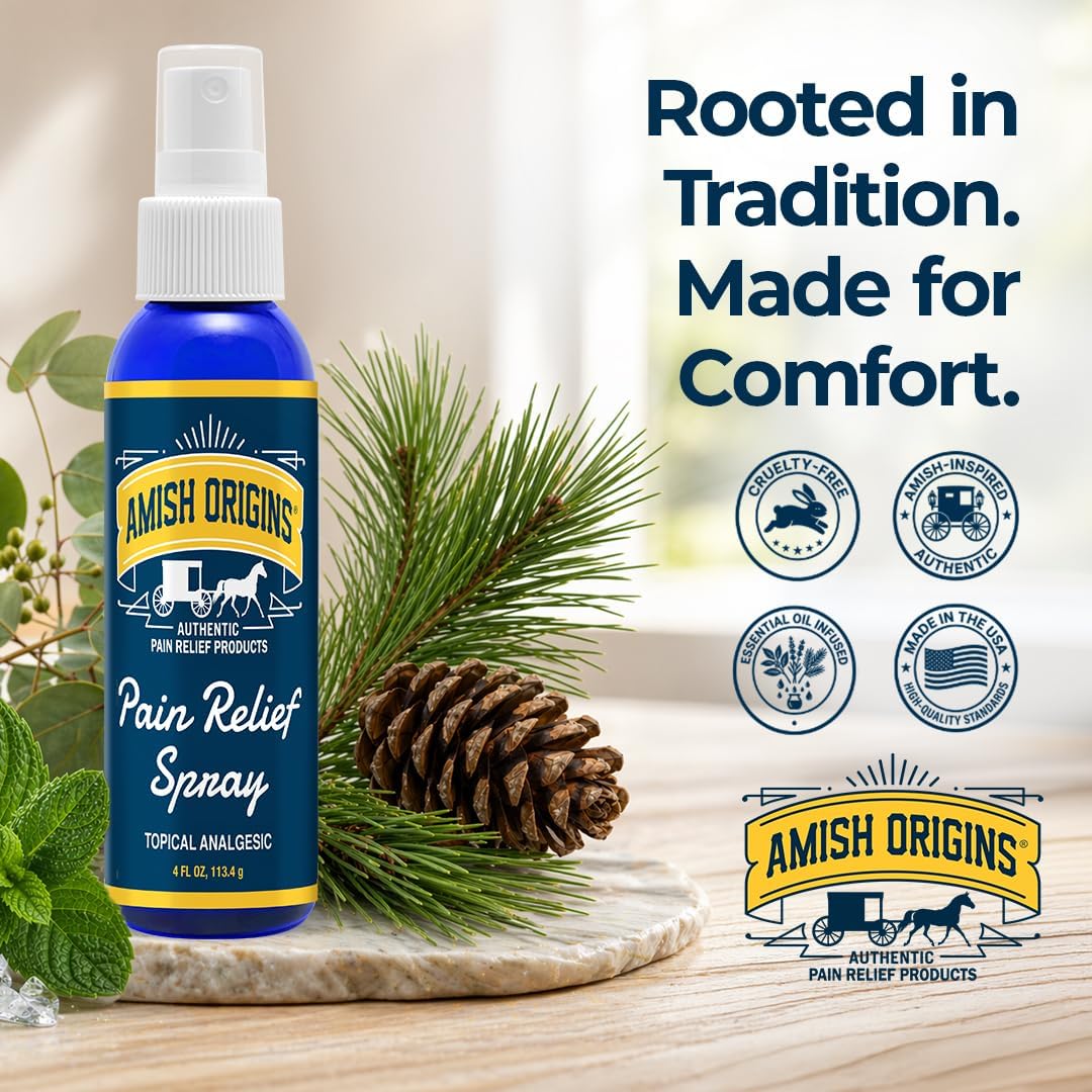 Amish Origins Deep Penetrating Pain Relief Liquid Spray - Fast-Acting, Natural Relief for Muscle Aches, Joint Pain, and Stiffness - 4 oz Spray Bottle