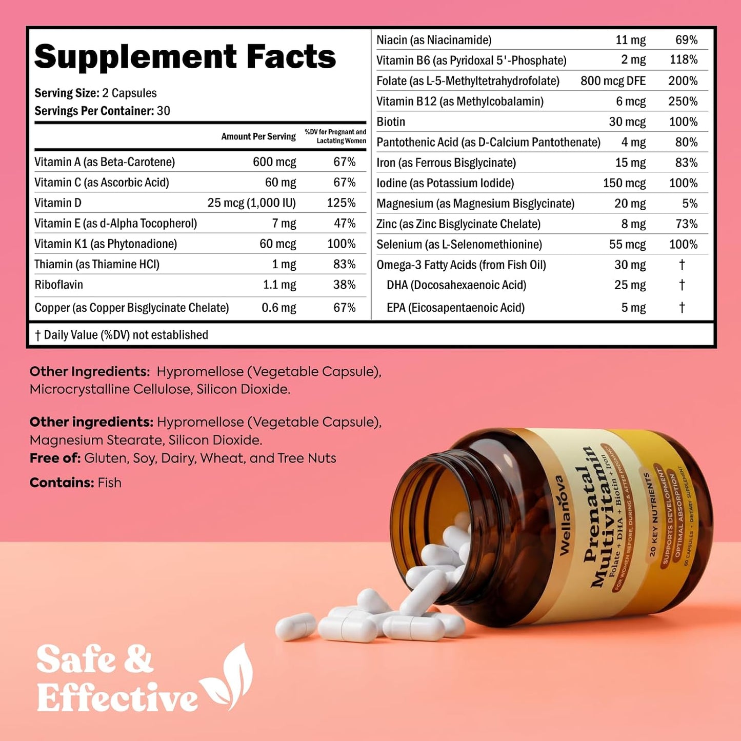 Prenatals Multivitamin for Women – with Iron – Family Planning & Pregnancy | Prenatal Vitamins With DHA, Folate & Gentle Chelated Minerals, 60 Capsules