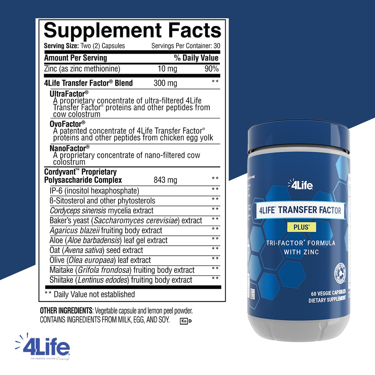 4Life Transfer Factor Plus - Support with Zinc, Super Mushroom Blend (Maitake, Shiitake, Agaricus), and Colostrum & Egg Yolk Extracts - 60 Capsules 4LifeBuy Supplements Australia