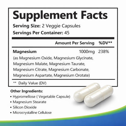 Top Nurex Magnesium Complex 1000 mg, 8-Source Magnesium Blend with Glycinate, Citrate, Malate & Taurate, Vegan Formula, Non-GMO, 90 Capsules Top Nurex buy supplements Au