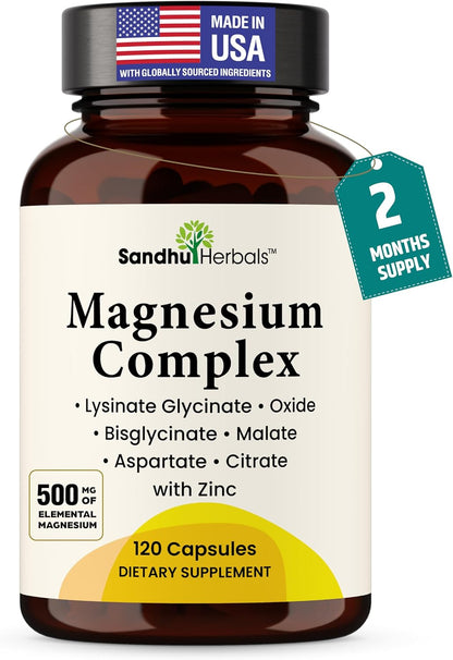 SANDHUHERBALS Magnesium Complex 6-in-1 Bundle with Papaya Leaf Extract Capsules (120 Count Each) | for Men & Women