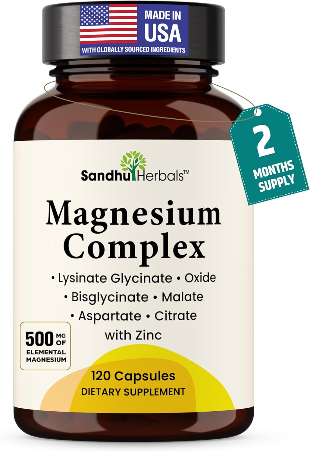 SANDHUHERBALS Zinc 50mg Bundle with Magnesium Complex 6 in 1 Supplement | Supports Immune, Muscle Health & Quality Sleep | for Men & Women
