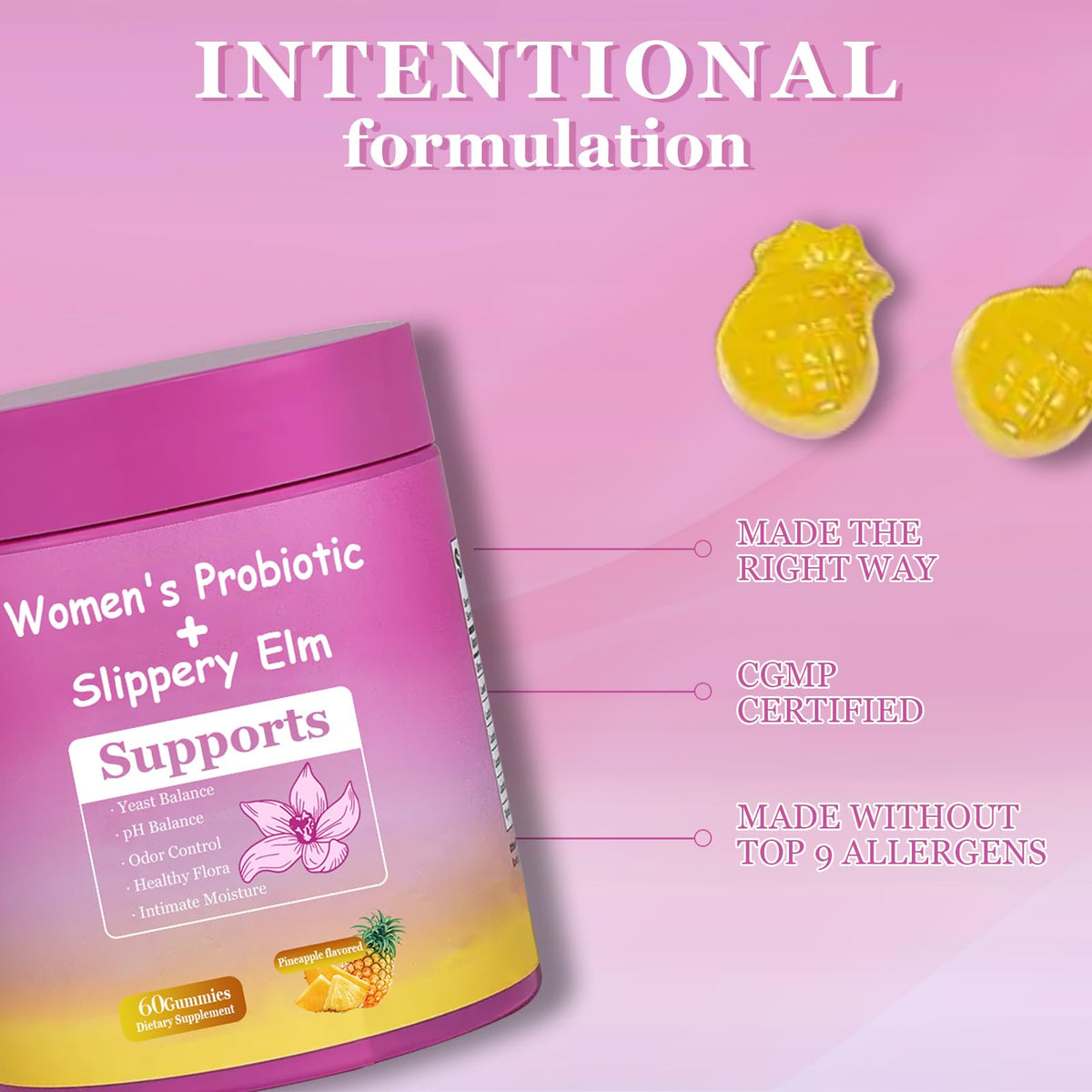 DYALE Her Juicy Feminine Probiotics Gummies for Women | Pineapple Flavor | Supports pH Balance, Gut Health & Immune System | with Slippery Elm, Prebiotics & Lactobacillus Blend | 60 Gummies (2pcs) Dyale buy supplements Au