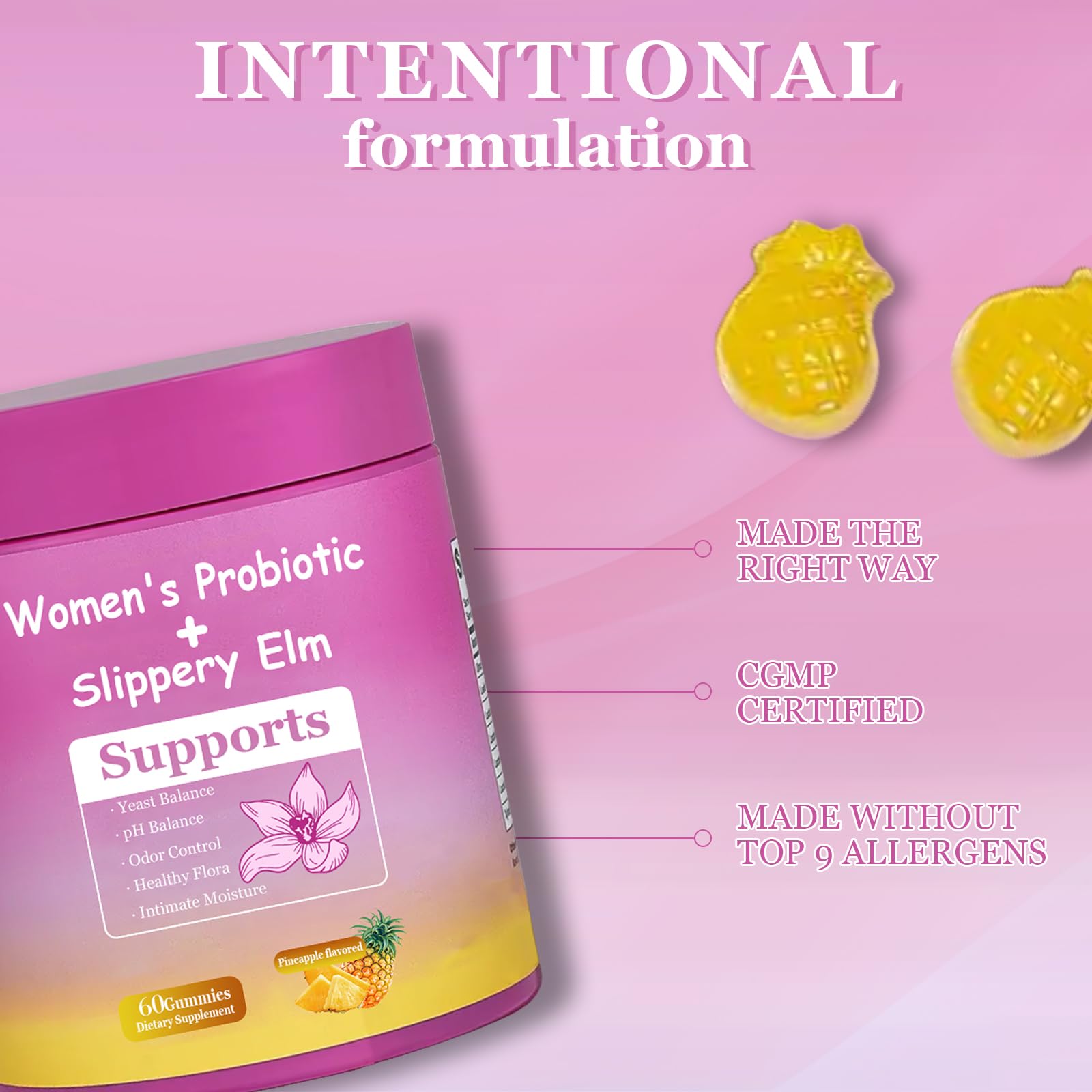 DYALE Her Juicy Feminine Probiotics Gummies for Women | Pineapple Flavor | Supports pH Balance, Gut Health & Immune System | with Slippery Elm, Prebiotics & Lactobacillus Blend | 60 Gummies (2pcs) Dyale buy supplements Au