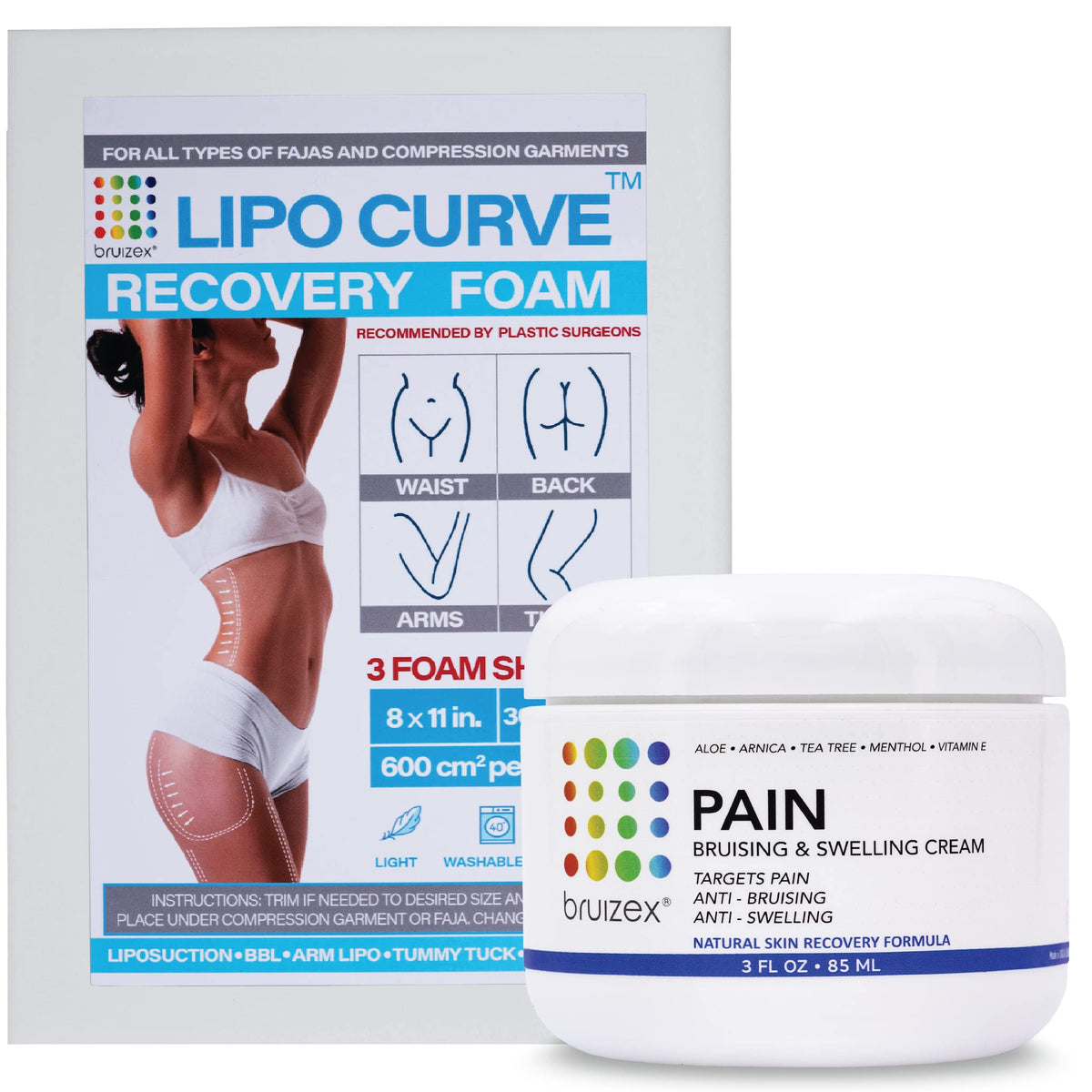 Arnica Montana Bruising & Swelling Cream & LipoCurve Foam Post Surgery Pads Bundle, for Liposuction Post Surgery Recovery & Lymphatic Drainage BruizexBuy Supplements Australia