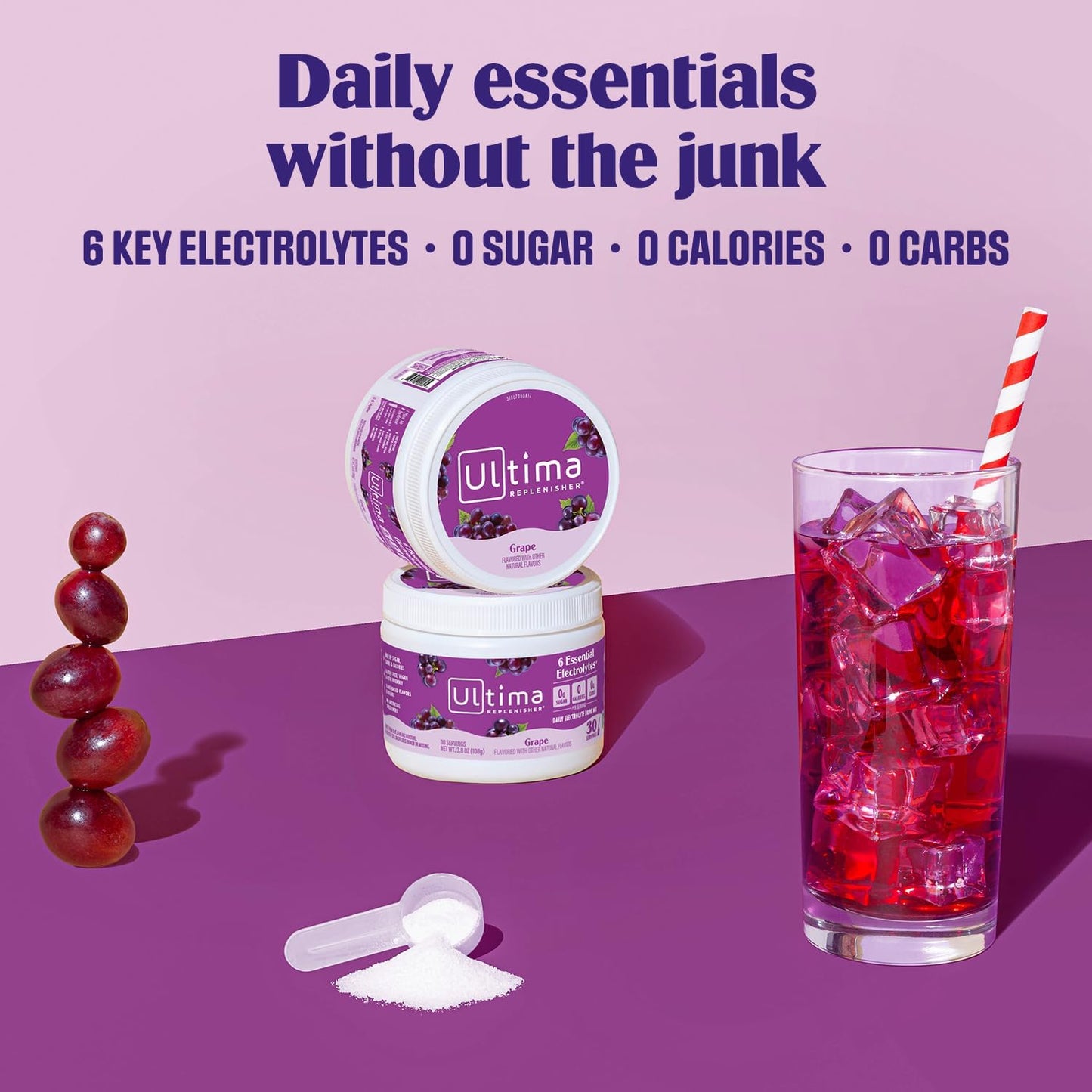 Ultima Replenisher Electrolyte Powder Drink Mix Bundle – Sugar Free – Grape, 30 Serving Canister and 20 Stickpacks – 6 Electrolytes and Minerals – Keto Friendly, Vegan, Non-GMO
