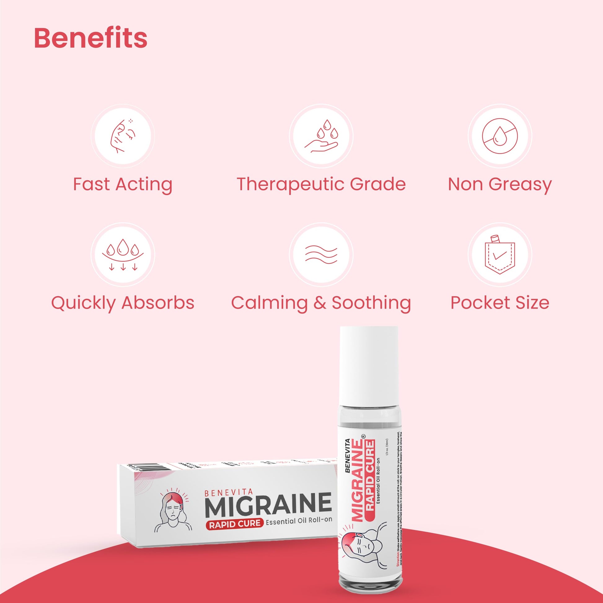 Benevita Migraine Relief Stick Roll-On – Organic, Natural, Cruelty-Free Headache Relief Roll-On – Peppermint, Spearmint, & Lavender Essential Oil Roller for Tension & Stress BenevitaBuy Supplements Australia