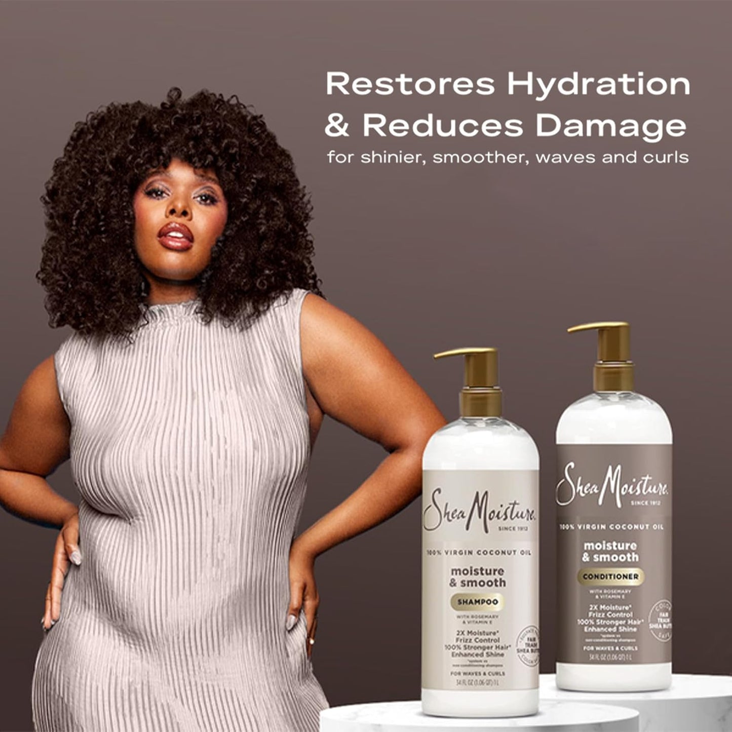 SheaMoisture Shampoo & Conditioner Set, Moisture & Smooth, 34 Oz Ea | Gentle Moisture for Curly Hair, Wavy Styles | Hair Strengthening Rosemary & Vitamin E | Frizz Control, Hair Repair & Shine