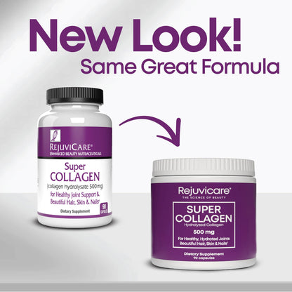 Rejuvicare Super Collagen 500 mg, Hydrolyzed Collagen Peptides for Hair, Skin & Nails, Beauty & Wellness Supplement, Supports Healthy Hydration & Elasticity, 180 Capsules, 2 Pack Value Rejuvicare buy supplements Au