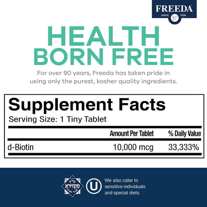FREEDA Biotin 10,000 mcg Supplement - Tiny Tabs for Hair, Skin & Nails | High-Potency Biotin Supplement with 10,000 mcg to Support Healthy Hair, Skin, and Nails - Easy-To-Swallow Tiny Tablets