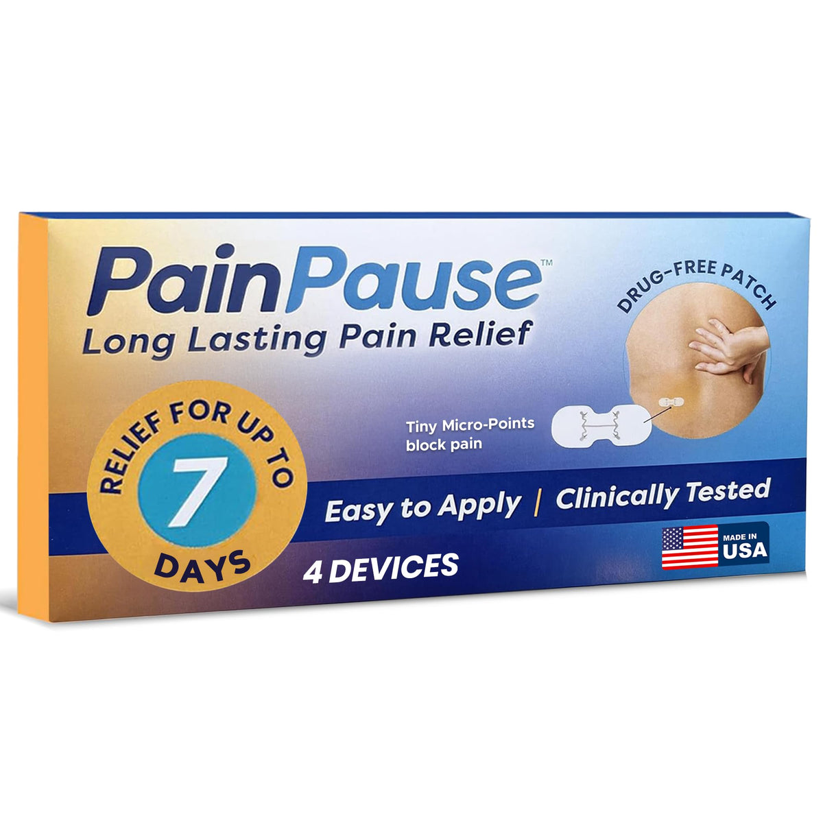 PainPause Long Lasting Pain Relief - Back, Hip, Knee, Neck, Plantar Fasciitis, and Others - Relief for Up to 7 Days, Clinically Tested, 4 Devices in 2 Pouches PainPauseBuy Supplements Australia