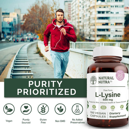 Natural Nutra L Lysine HCl Supplement, Vegan, 500 mg, 250 Capsules | Promotes Bone Health & Growth, Supports Skin Health, Improves Vitamin C Absorption, Improves Calcium Absorption, Non-GMO