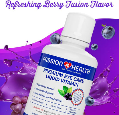 Passion 4 Health Liquid Eye Vitamins - Natural Vision & Adult Eye Care Supplement - Premium Support with Maqui Berry Extract, Gluten-Free, Non-GMO, No Sugar - 30-Day Supply, Made in USA
