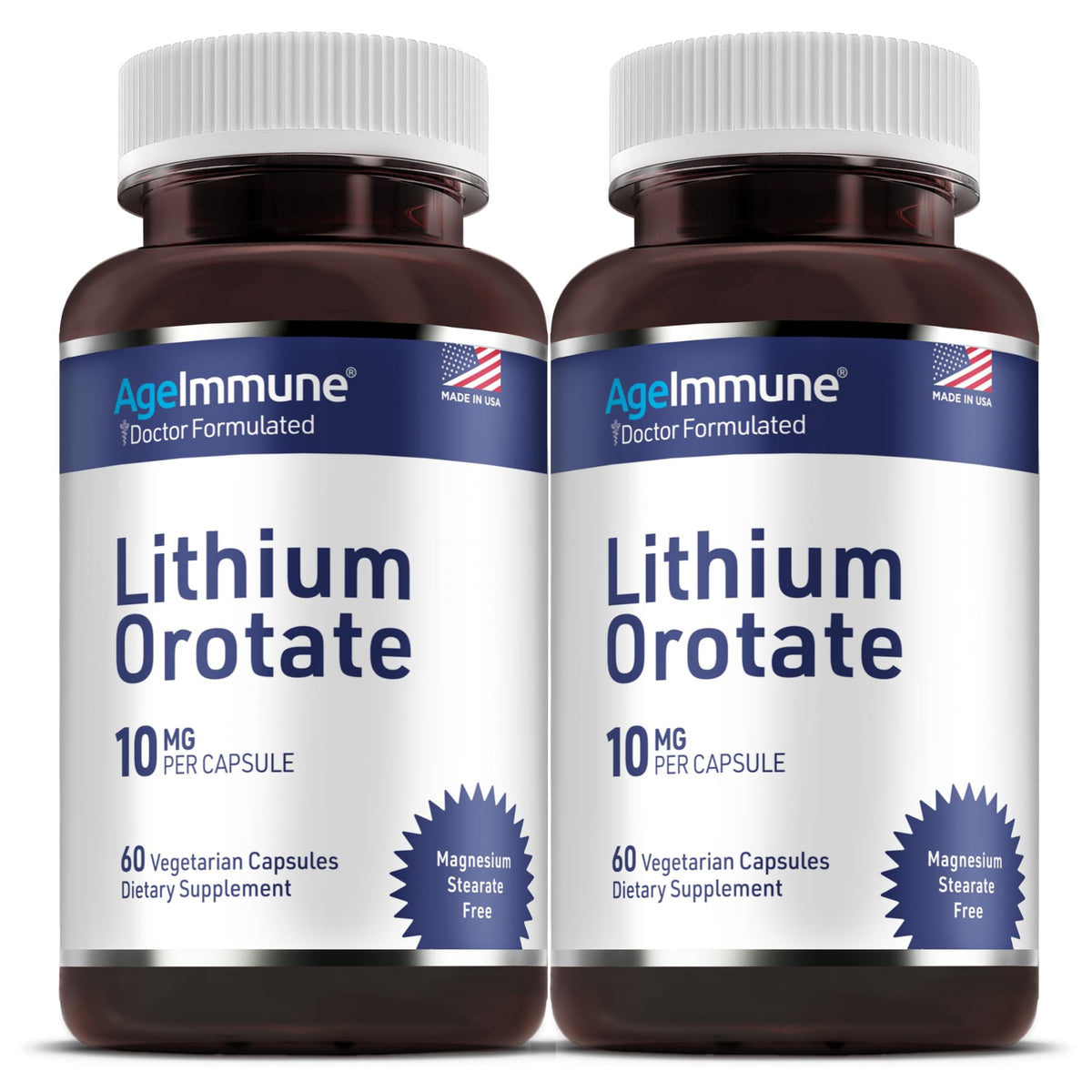 Lithium Orotate 10mg per Capsule - 60 Vegetarian Capsules. Memory and Emotional Wellness Support - Magnesium Stearate Free - 2 Months Supply of Lithium Supplement.
