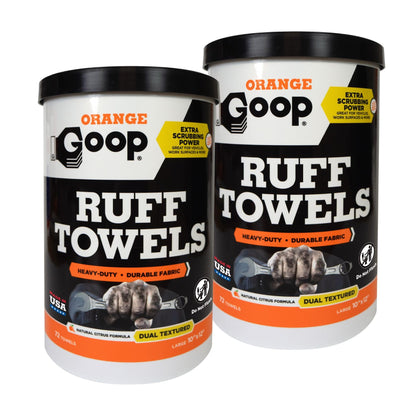 GOOP Orange Heavy Duty Ruff Towels with Scrubbing Power, 10” x 12” Dual Textured Multi-Purpose Cleaning Wipes, Removes Dirt, Grease, Oil, 72 Count