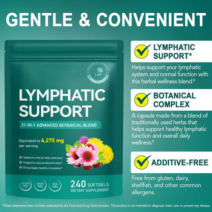 Lymphatic Drainage Supplements, Lymph System Support Supplement for Women & Men, Natural Herbal Blends with Echinacea, Dandelion, Burdock Root for Lymph System - 240 Softgels DLOMFVFQ buy supplements Au
