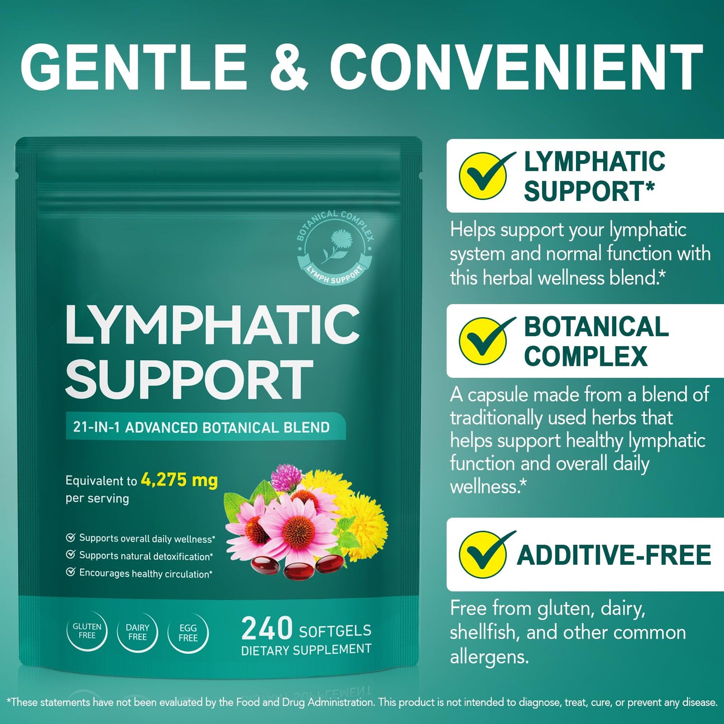 Lymphatic Drainage Supplements, Lymphatic Support Softgels for Immune Health, Plant-Based Formula with Echinacea, Burdock Root, Elderberry, Bromelain, Turmeric, 240 Softgels UXENPHXF buy supplements Au