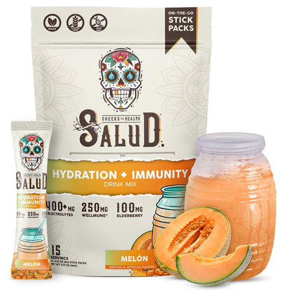 Salud 2-in-1 Hydration + Immunity Drink Mix, Cucumber Lime | Electrolytes Powder, Agua Fresca, Elderberry, Dairy & Soy Free, Non-GMO, Gluten Free, Vegan, 1g Sugar (15 Servings)