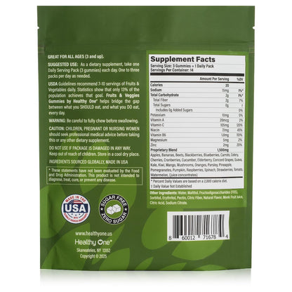 Fruits & Veggies Sugar-Free Gummies - 27 Whole Foods - Equals 3 Servings of Fruits & Vegetables - Improve Energy, Focus & Immune Function - Fiber - Antioxidants - Organic Ingredients - 14 Packets Healthy One buy supplements Au