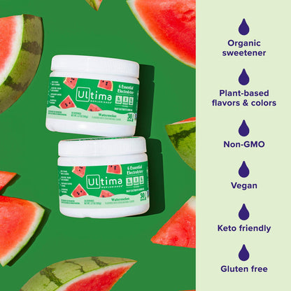 Ultima Replenisher Electrolyte Powder Drink Mix Bundle – Sugar Free – Watermelon, 30 Serving Canister and 20 Stickpacks – 6 Electrolytes and Minerals – Keto Friendly, Vegan, Non-GMO