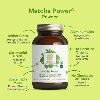 PURE SYNERGY Matcha Power | Organic Matcha Powder | Ceremonial Grade Japanese Green Tea Powder | For Enhanced Energy & Alertness (2.1 oz)