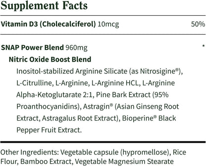 Snap Supplements L-Arginine, L-Citrulline & 3 Forms of L-Arginine, 60 Count | Support Healthy Circulation, Nitric Oxide & Exercise Performance, Vegan, Gluten-Free, Non-GMO, 30-Day Supply
