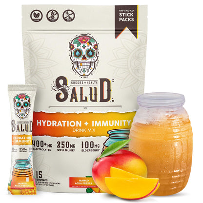 Salud 2-in-1 Hydration + Immunity Drink Mix, Cucumber Lime | Electrolytes Powder, Agua Fresca, Elderberry, Dairy & Soy Free, Non-GMO, Gluten Free, Vegan, 1g Sugar (15 Servings)