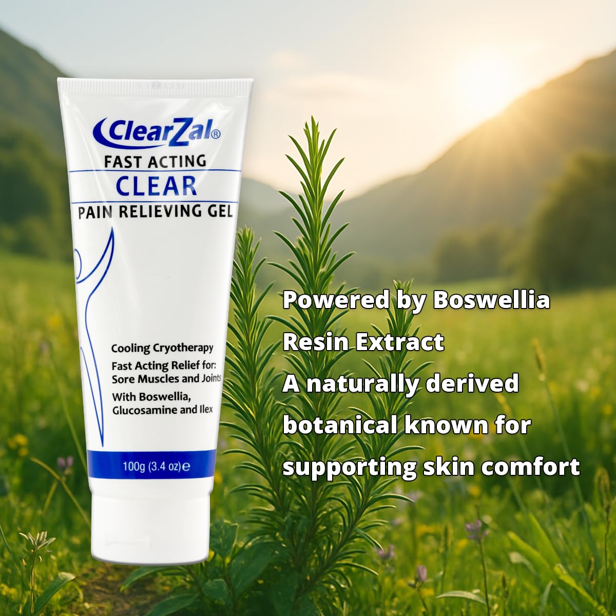 ClearZal Fast Acting Clear Pain Relieving Gel with Cooling Cryotherapy, Boswellia and Glucosamine for Sore Muscles and Joints, Soothing Cooling Gel 3.4 oz ClearzalBuy Supplements Australia