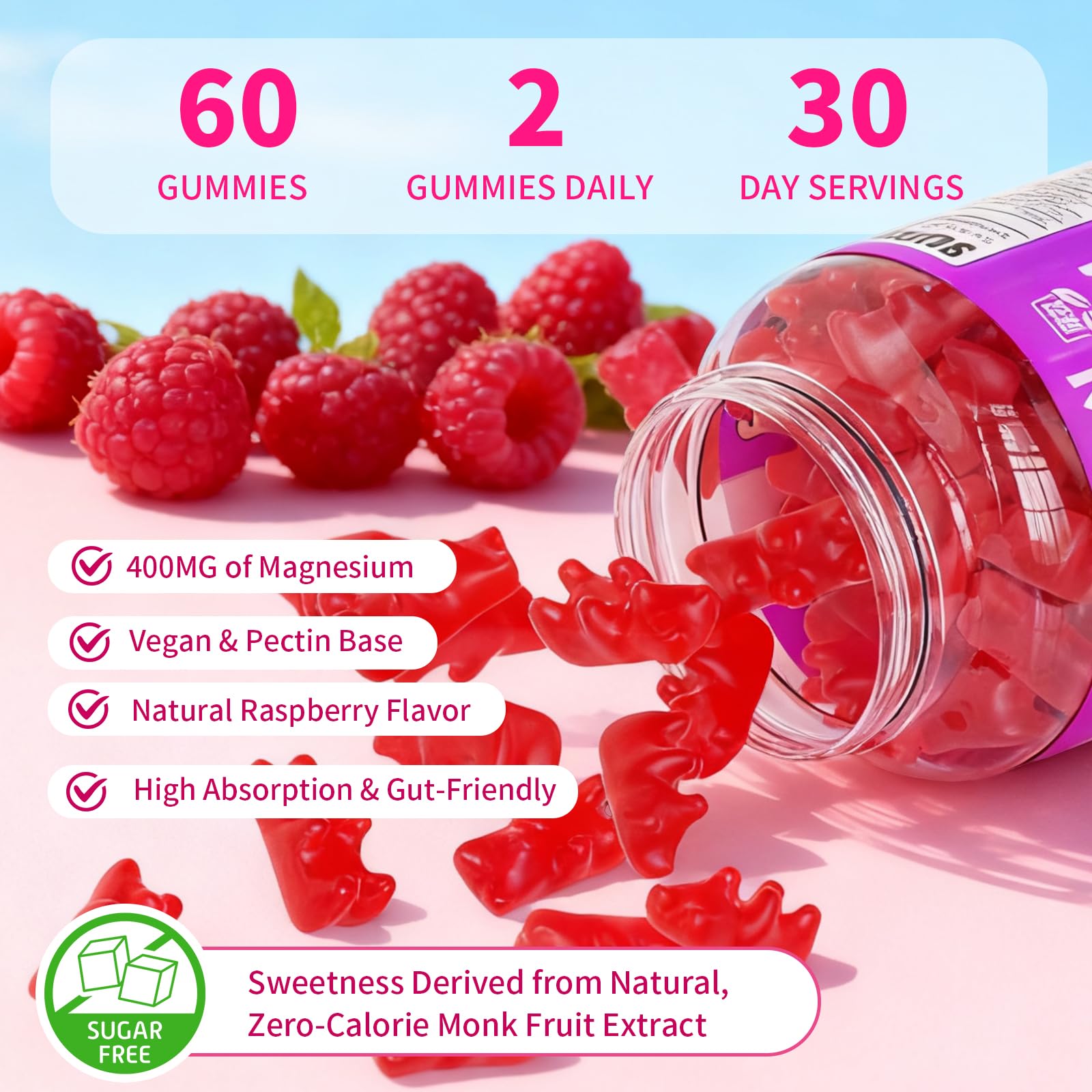 Pack of 2 Magnesium Complex Gummies 400mg, Magnesium Glycinate, Malate, Citrate, Taurate, Oxide & More | w/Ashwagandha Extract, D3 & B12 for Calm, Zzz, Relaxation, Raspberry Flavor, 120 Count YUULAI buy supplements Au