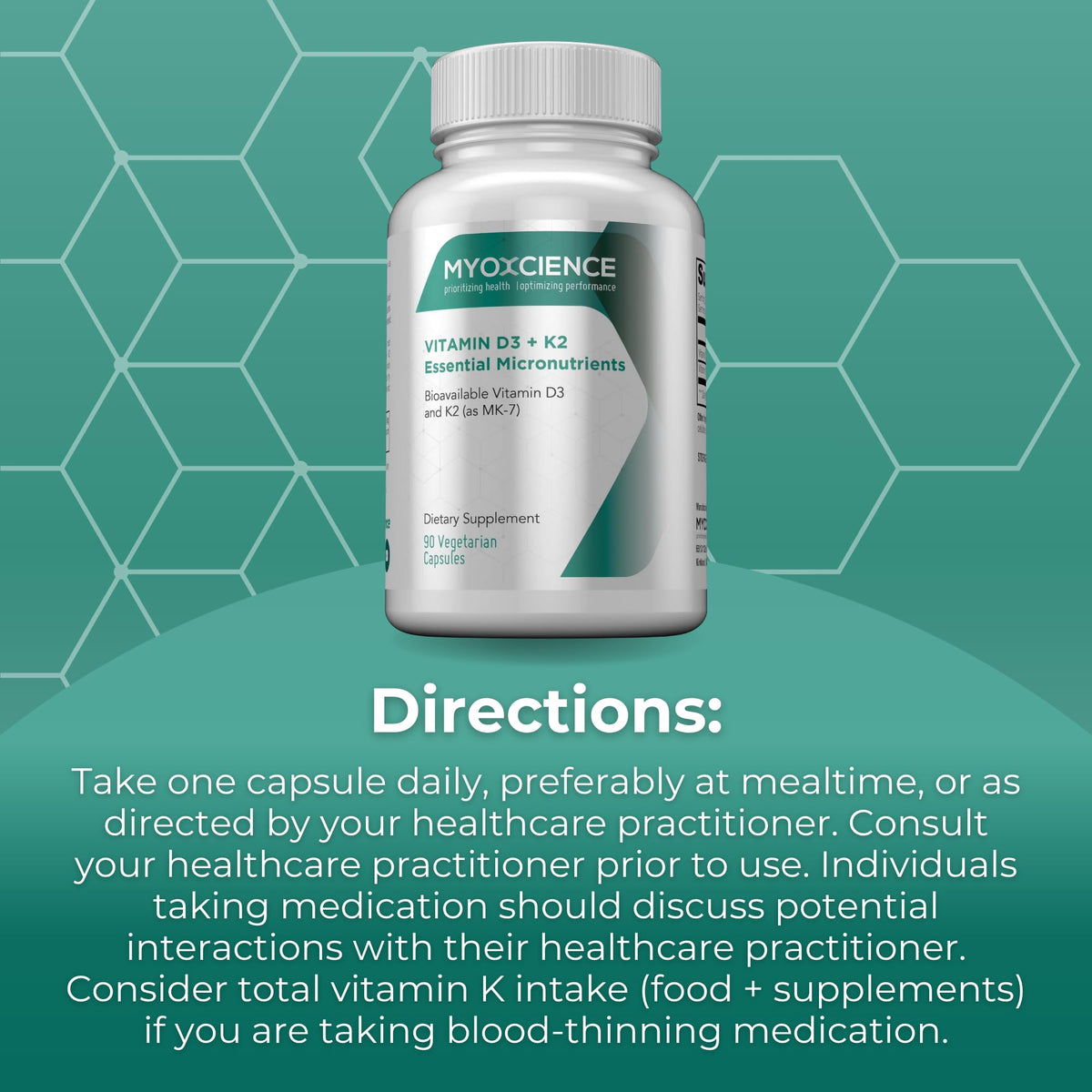 MYOXCIENCE Vitamin D3 + K2 Essential Micronutrients | Vitamin D3 5,000 IU | Vitamin K2 as MK-7 90 mcg (90 Vegetarian Capsules) MYOXCIENCE buy supplements Au