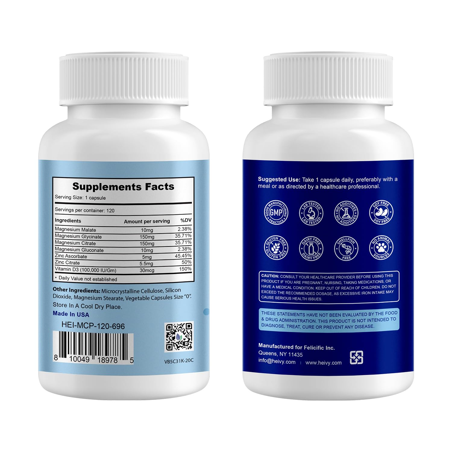 Heivy 4 in 1 Magnesium Complex with Zinc & Vitamin D3, 320mg Elemental Magnesium (Glycinate/Citrate/Gluconate/Malate), 120 Capsules (4 Months Supply), Vegan, Non-GMO, Gluten-Free, 3rd Party Tested Heivy buy supplements Au