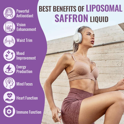 Saffron Supplements - 88.5 mg Saffron Extract Better Bioavailability Liposomal Drops for Mood, Energy, Vision & Focus with Ashwagandha, Turmeric, Magnesium, Zinc, Vitamin B12 & D3, 60 ml, 30 Servings | Liposomal Formula, With Ashwagandha, Magnesium, Zinc,