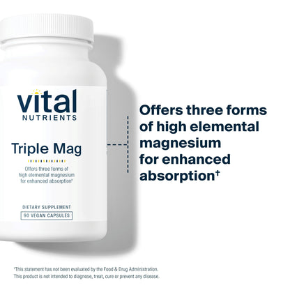 Vital Nutrients Triple Magnesium Complex Supplement | Vegan Magnesium Glycinate, Malate & Oxide 250mg | Easily Absorbed Magnesium Supplement for Stress, Muscle, Heart, Bone Support | 90 Capsules Vital Nutrients buy supplements Au