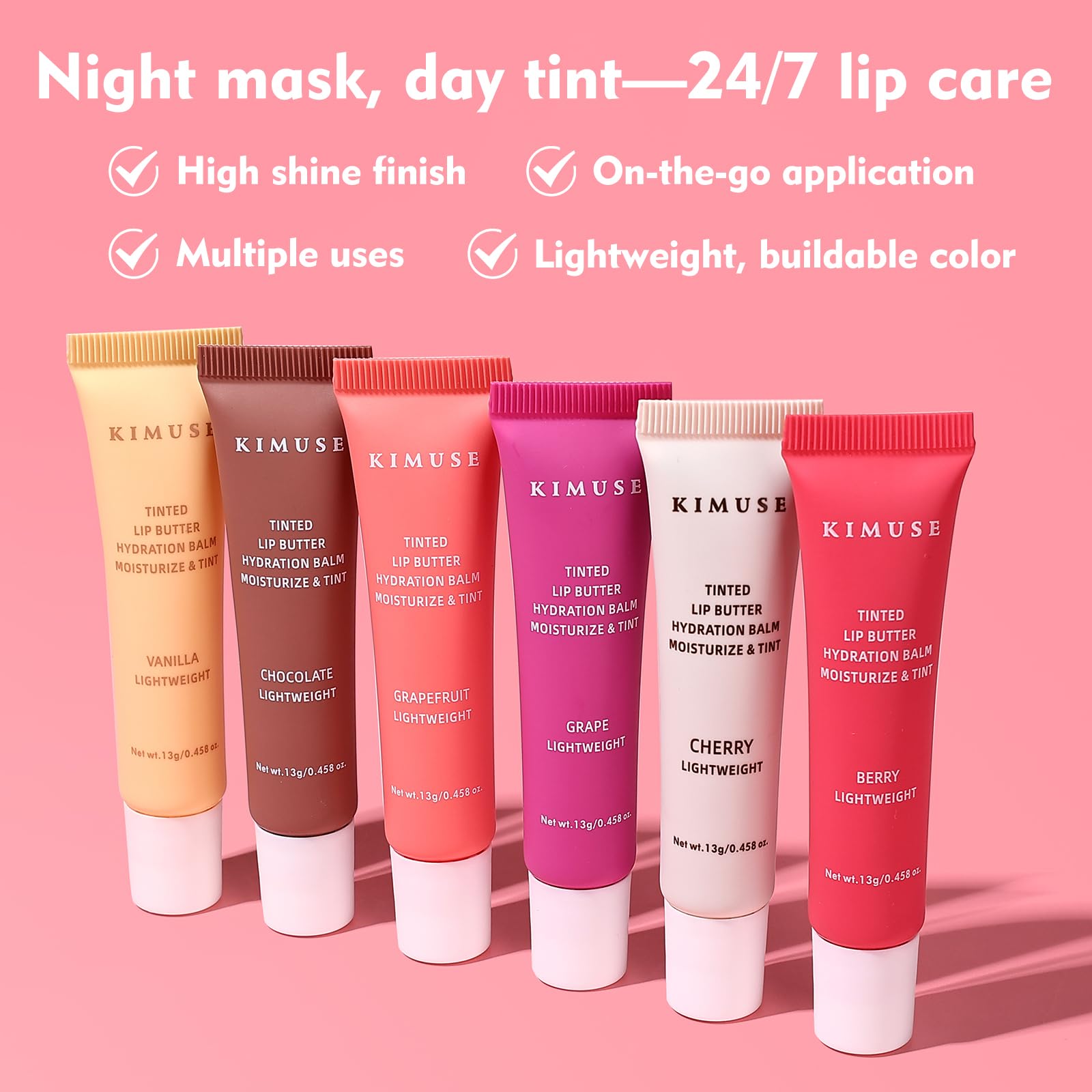 KIMUSE 6 Pcs Tinted Lip Butter Hydration Balm Set, 6 Flavored Shades Hydrating Plumping Gloss with Hyaluronic Acid & Vitamin E, Sheer Tint, Non-Sticky | Vegan Lip Care Makeup for Dry Lips & Daily KIMUSEBuy Supplements Australia